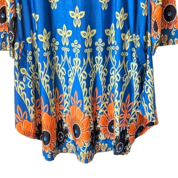 R&B Collection Flower Power Tunic Dress Size XL Floral Retro Blue Orange - Picture 13 of 14